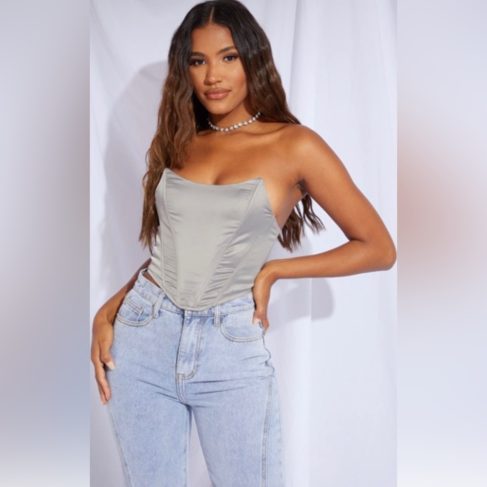 Sage Satin Pointed Hem Corset